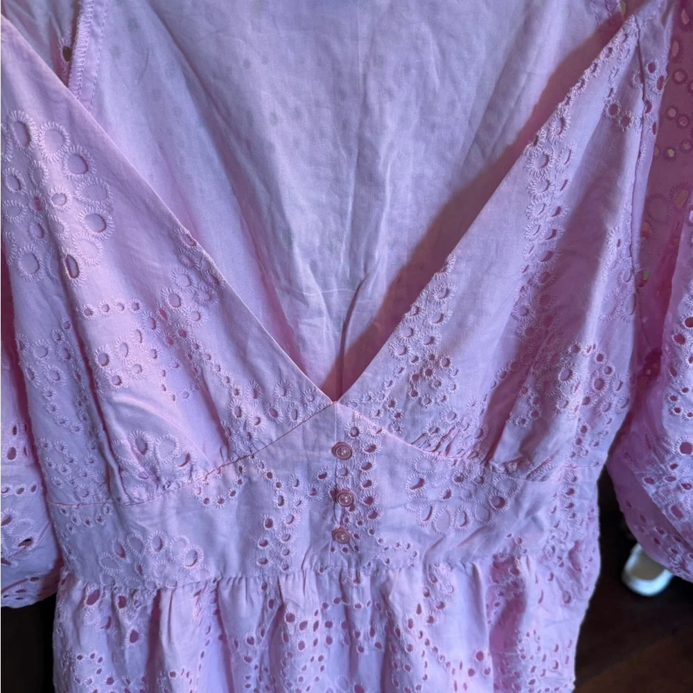 Sanctuary Ruffle Puff Sleeve‎ Eyelet Maxi Dress Pink Size 10 NWOT